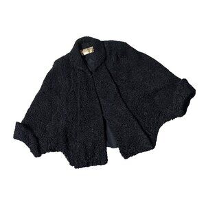 Vintage Black Persian Lambs Wool Coat Cape Style Curly Hair Sheep Mid Century